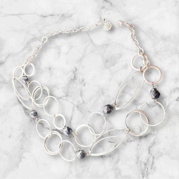 Graziano faceted beaded silver tone loops two stand Necklace Boho Chic - Picture 1 of 5